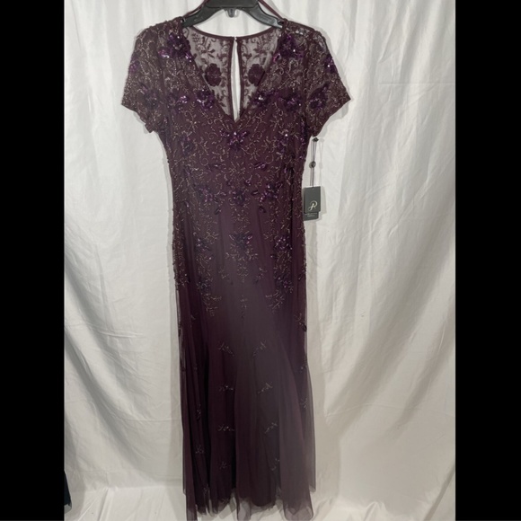 NWT $349 Adrianna‎ Papell Floral Beaded Godet Gown in Night Plum [SZ 4 ] - Picture 6 of 15
